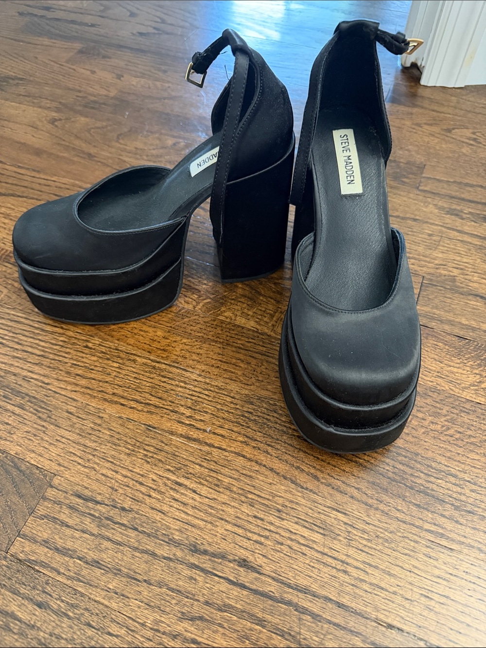Steve Madden Black Platform Ankle-Strap Heels - Picture 2 of 6